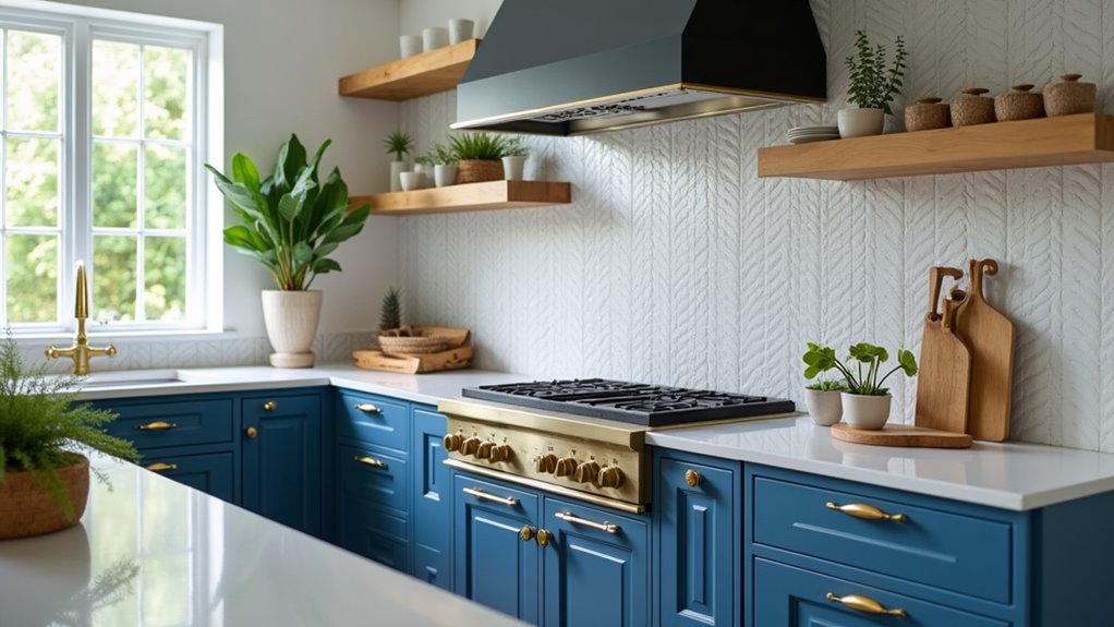 brass hardware enhances kitchens