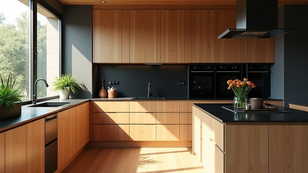 elegant wood and black kitchens