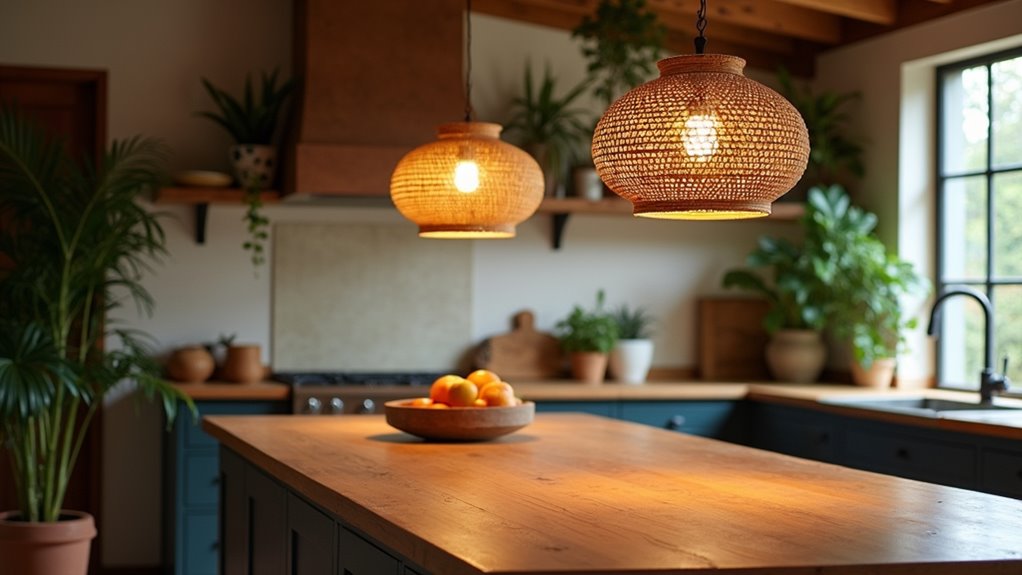 natural bohemian kitchen lighting