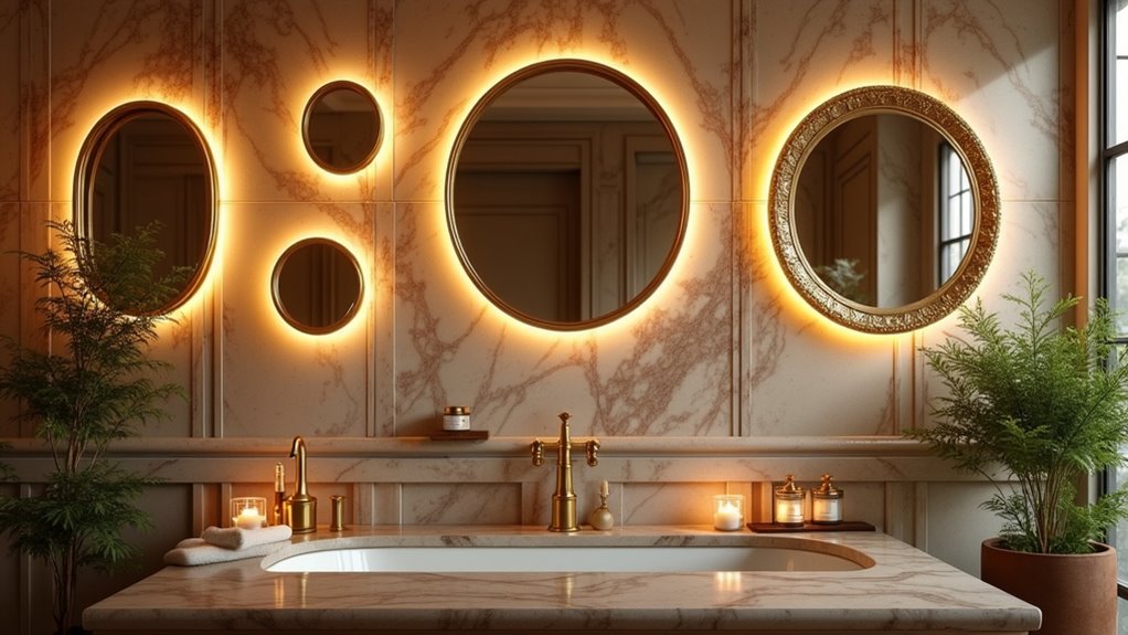 brass mirrors with lighting