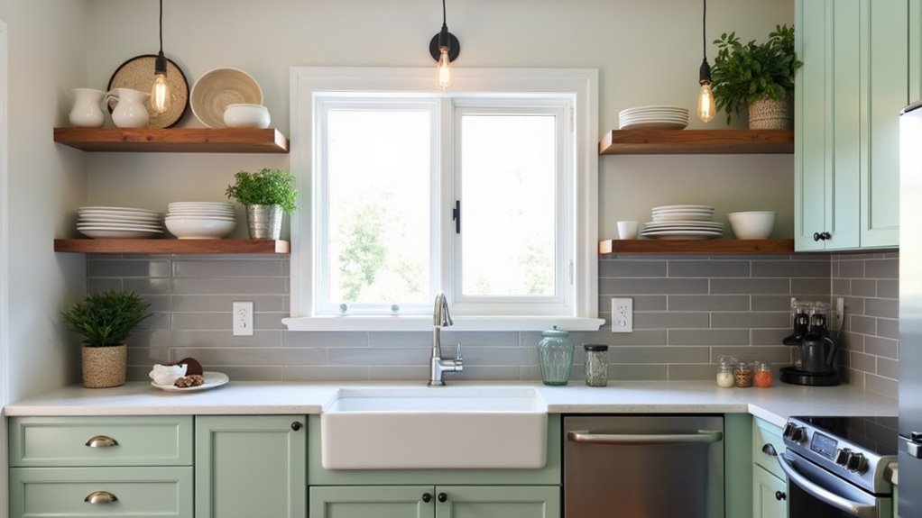 budget friendly green grey kitchen