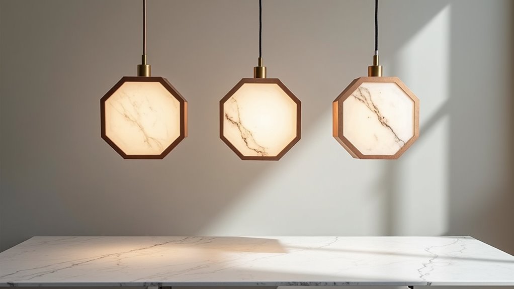 copper and marble pendants
