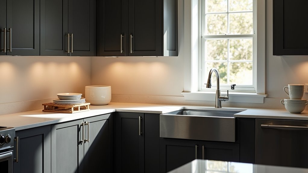 dark cabinets light countertops