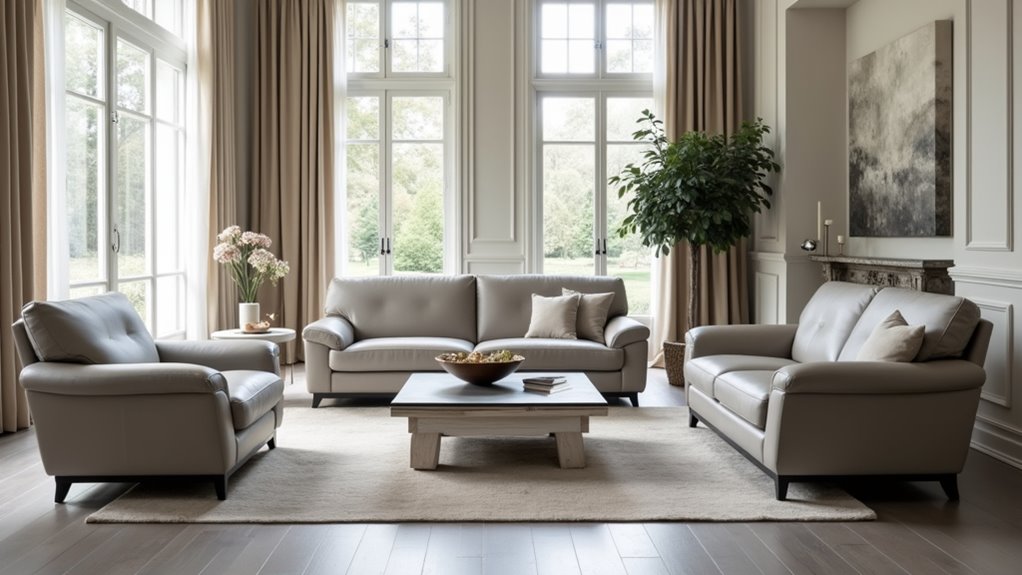 elegant gray leather living sets