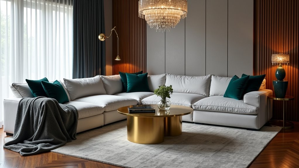 jewel tones enhance light grey