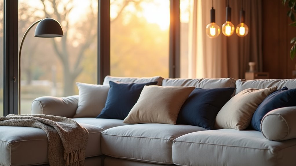 layered lighting enhances couch