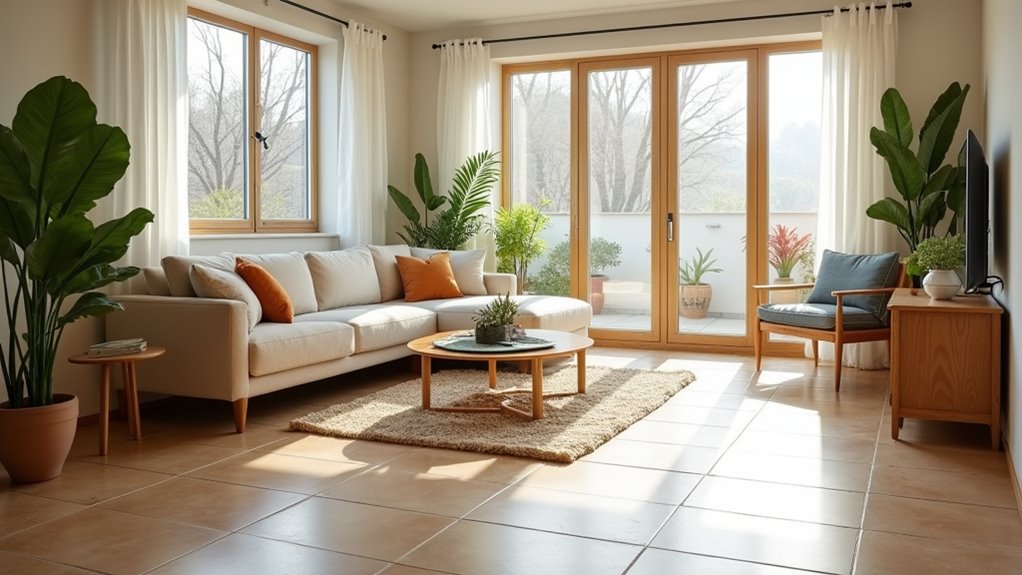 light brown tile living room