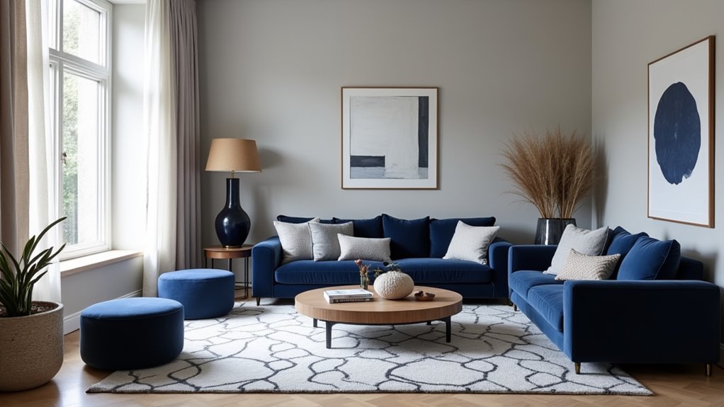 navy accents enhance sophistication