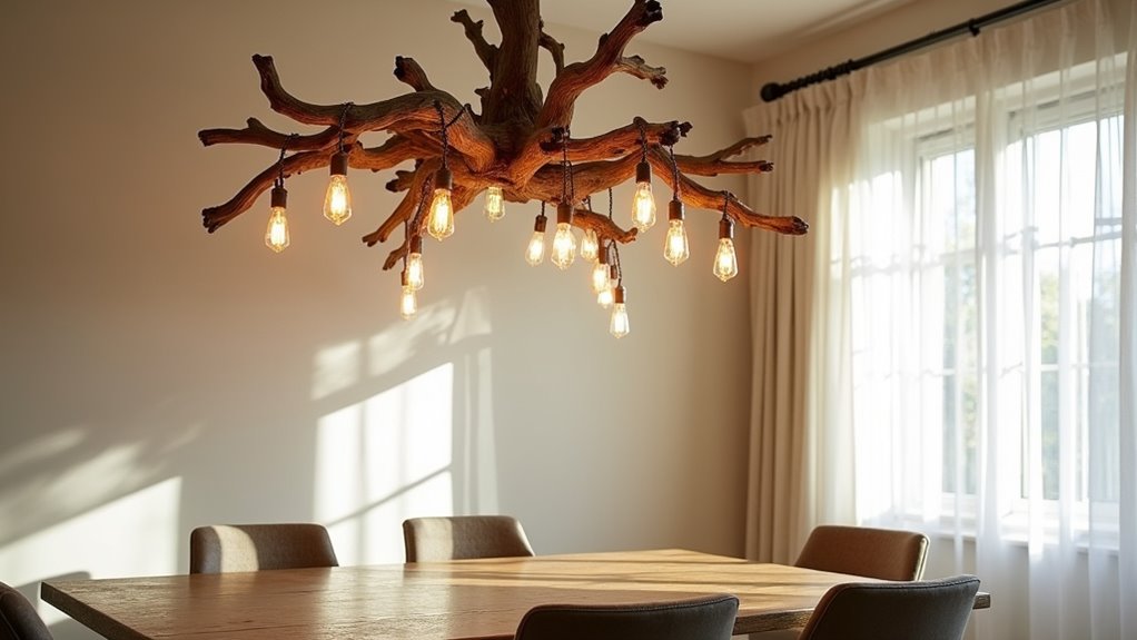 oak chandeliers enhance dining rooms
