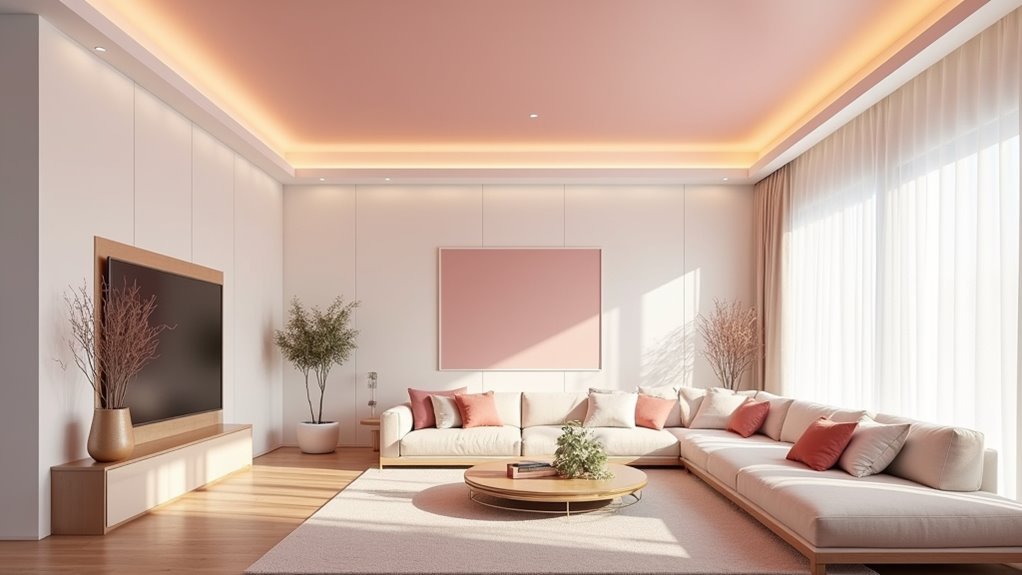 pink ceiling creates focal point