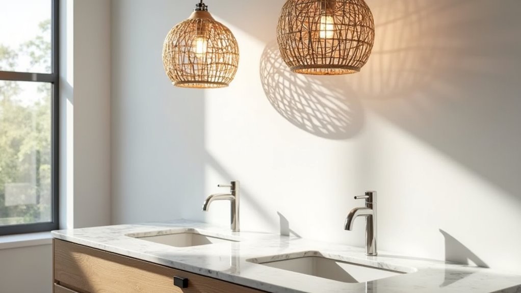 rattan globes enhance bathrooms