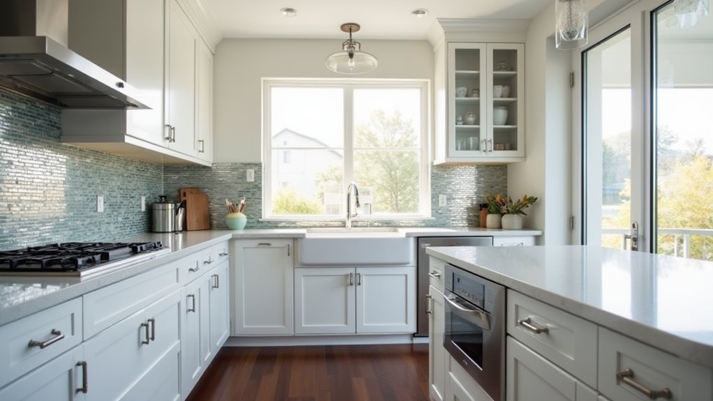 reflective backsplashes enhance kitchens