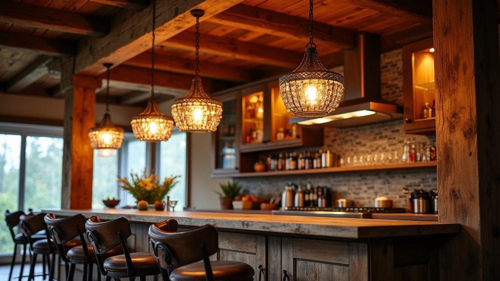 rustic chandeliers enhance ambiance