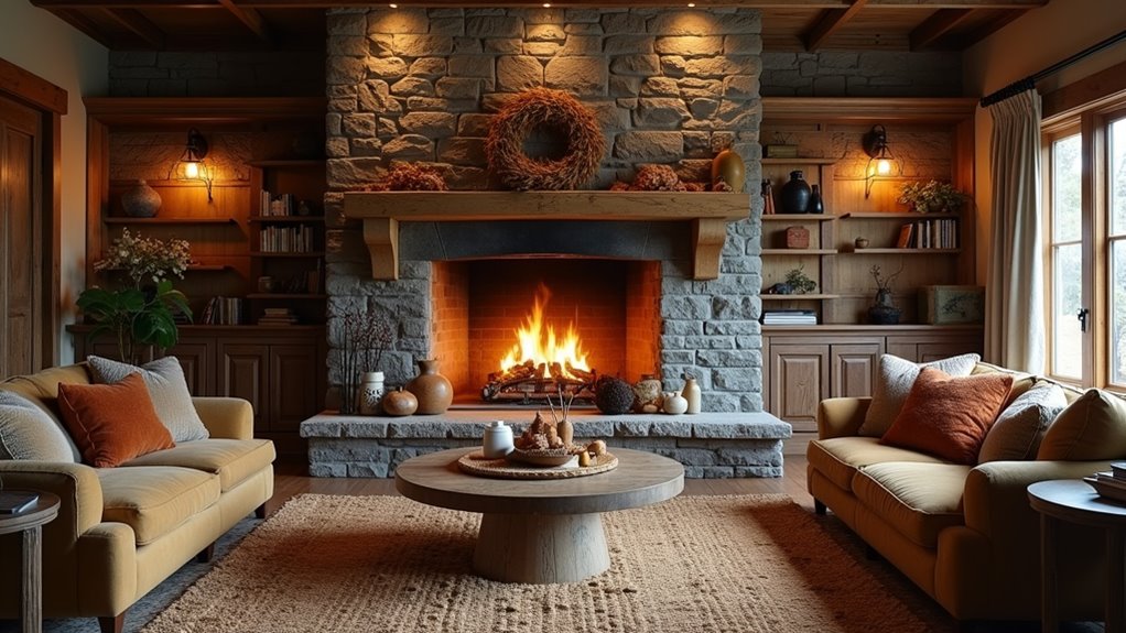 rustic stone fireplace focal