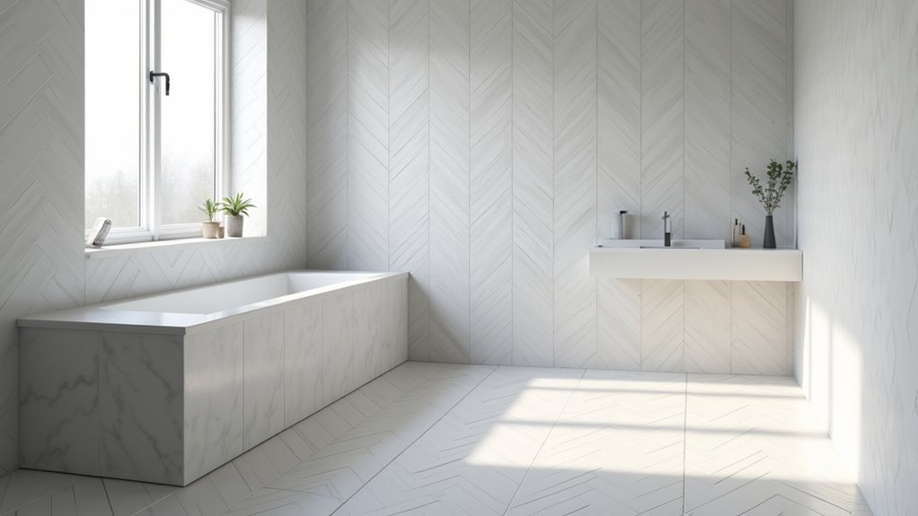 scandinavian herringbone bathroom elegance
