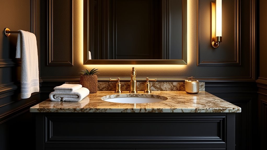 sophisticated black and gold fixtures