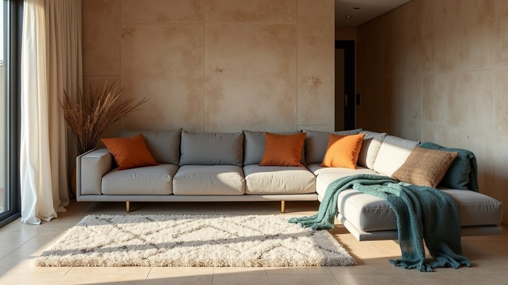 textiles soften earthy tones