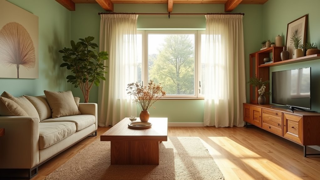 warm wood enhances green interiors